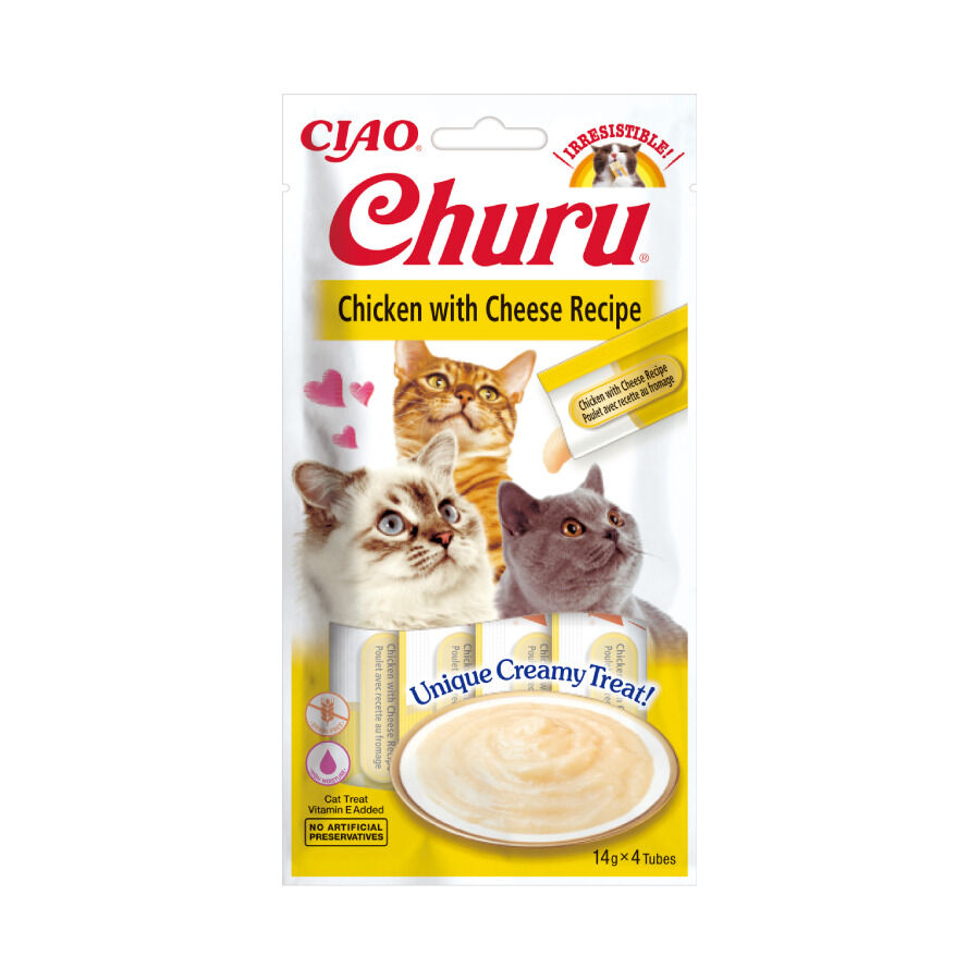 4 sobres x 14 g Churu Snack Cremoso de Pollo y Queso para gatos, , large Imagen numero 1